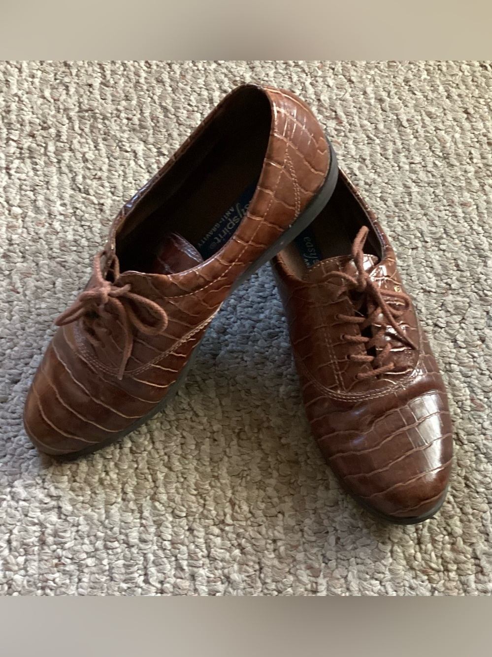 Easy Spirit Men's Faux-Croc Lace-Up Oxfords in Cognac Brown